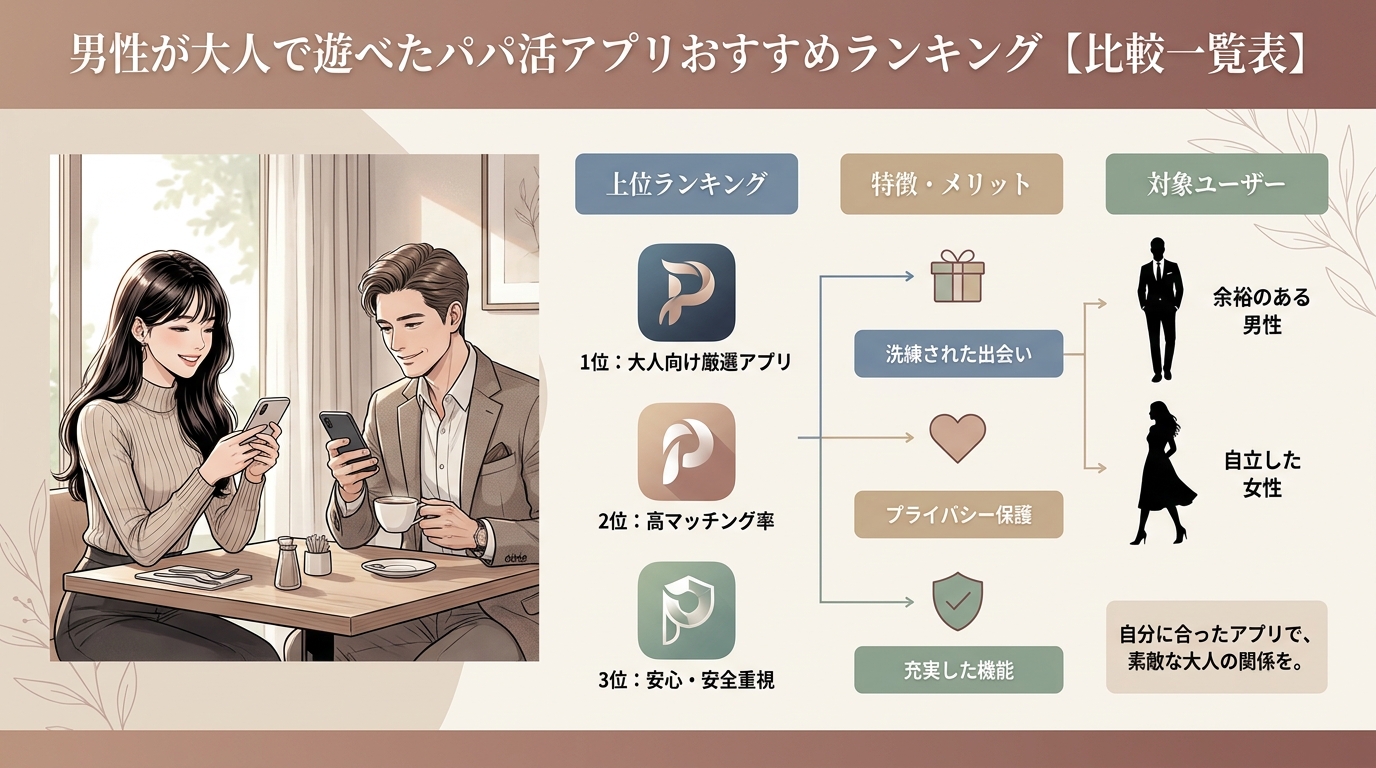 男性が大人で遊べたパパ活アプリおすすめランキング【比較一覧表】