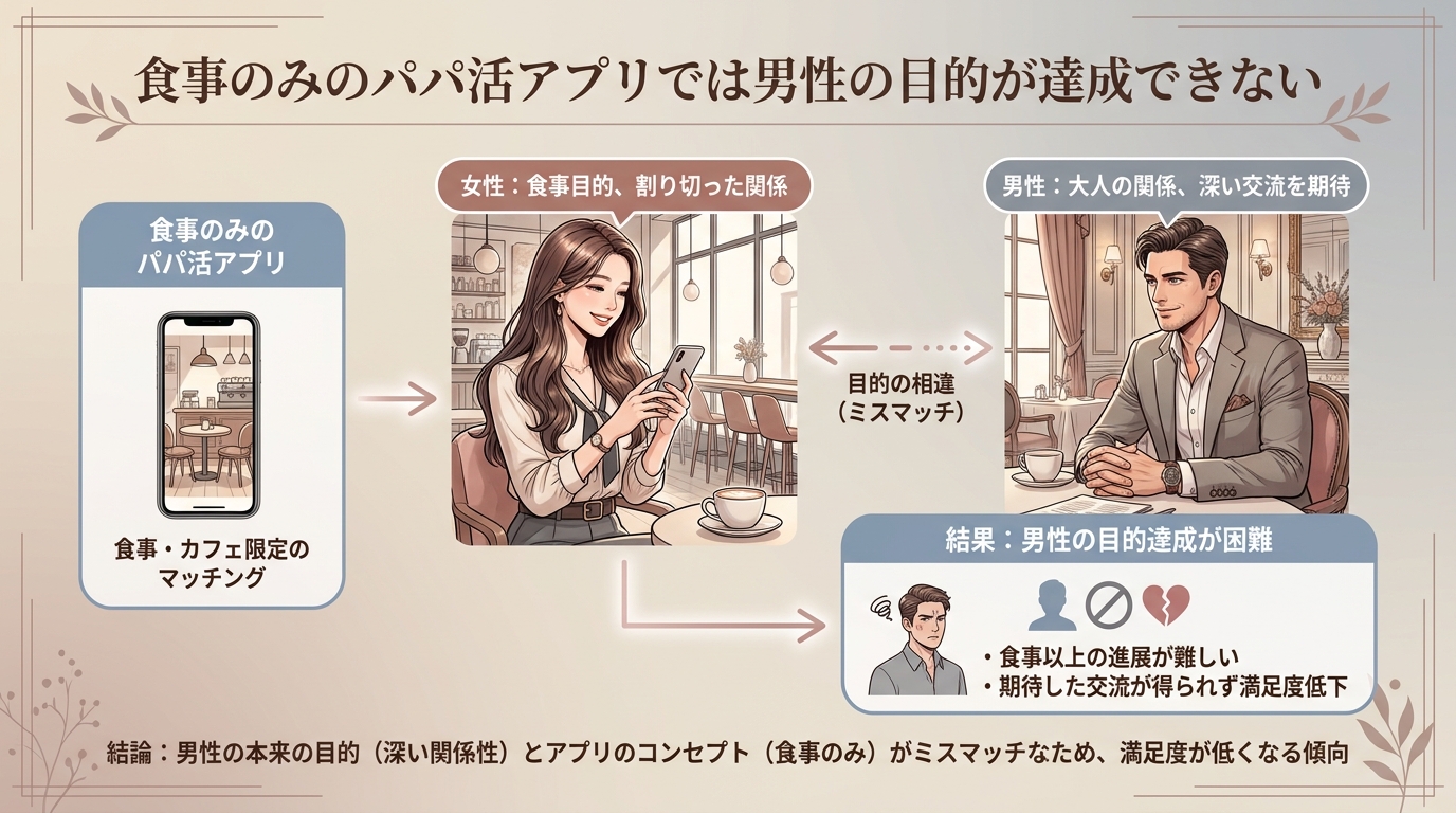 食事のみのパパ活アプリでは男性の目的が達成できない